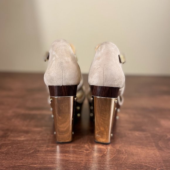 Gianni Bini Gold Wood Platform Wedge size 8.5 - Picture 12 of 12